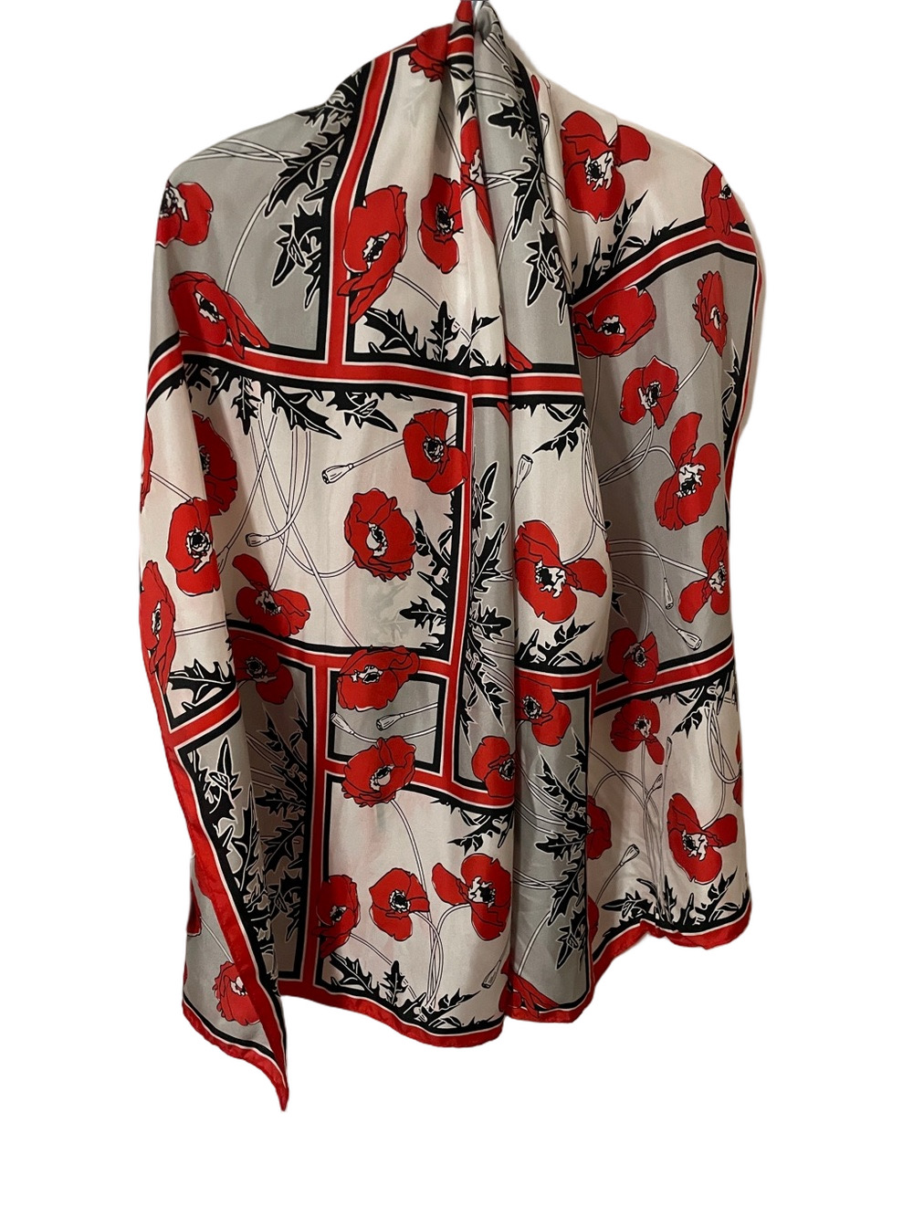 Red Poppy Print Silk Scarf